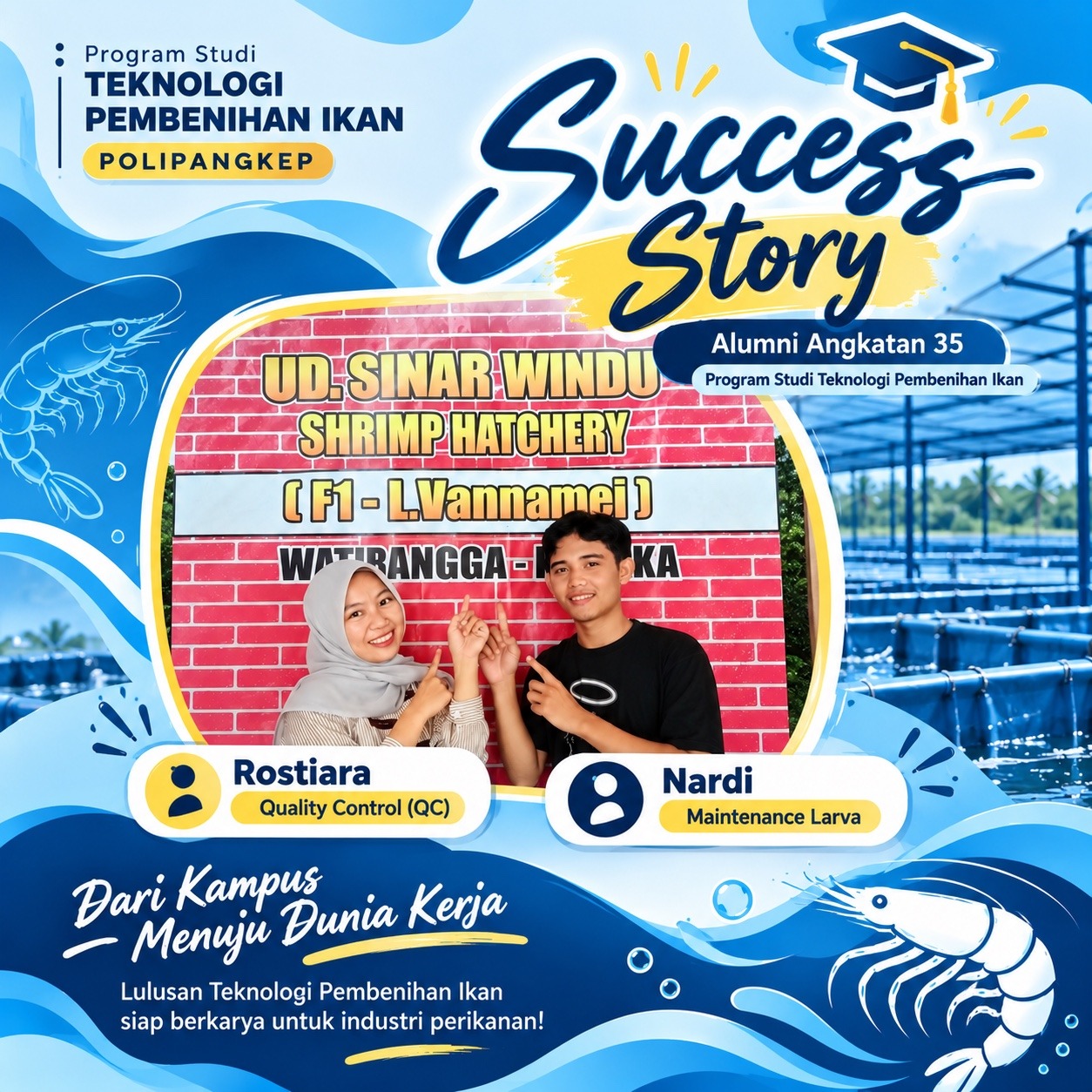 Dua Alumni Program Studi Teknologi Pembenihan Ikan Polipangkep Sukses Berkarier di Industri Perikanan